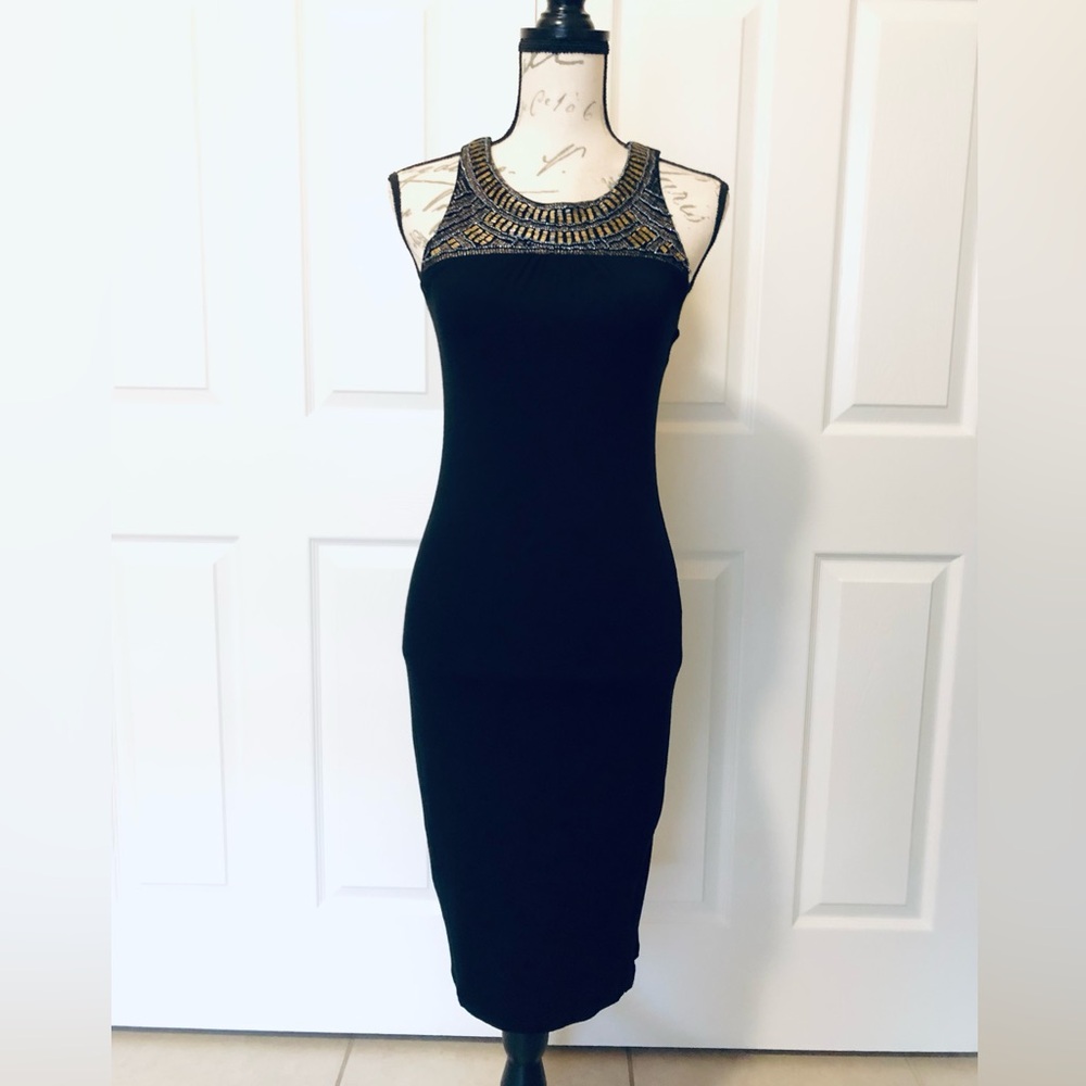 Mossimo Supply Co. Black Midi Dress with Gold Detailing